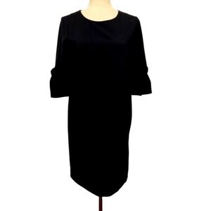 COS Black Mini Dress Ruched Sleeve Round Neck Casual Modern Minimalist